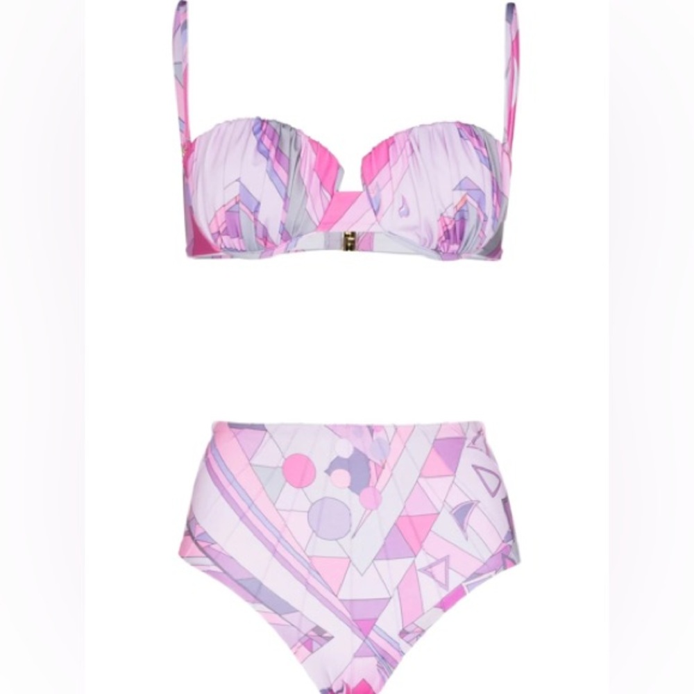 OCEANUS Graphic-Print High-Waisted Bikini + Matching Beach Skirt Set